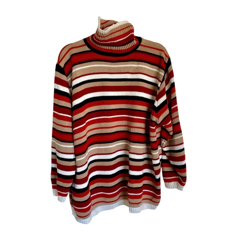 Reba Rose Vintage USA Made 100% Acrylic Casual Y2k Striped Turtleneck Sweater